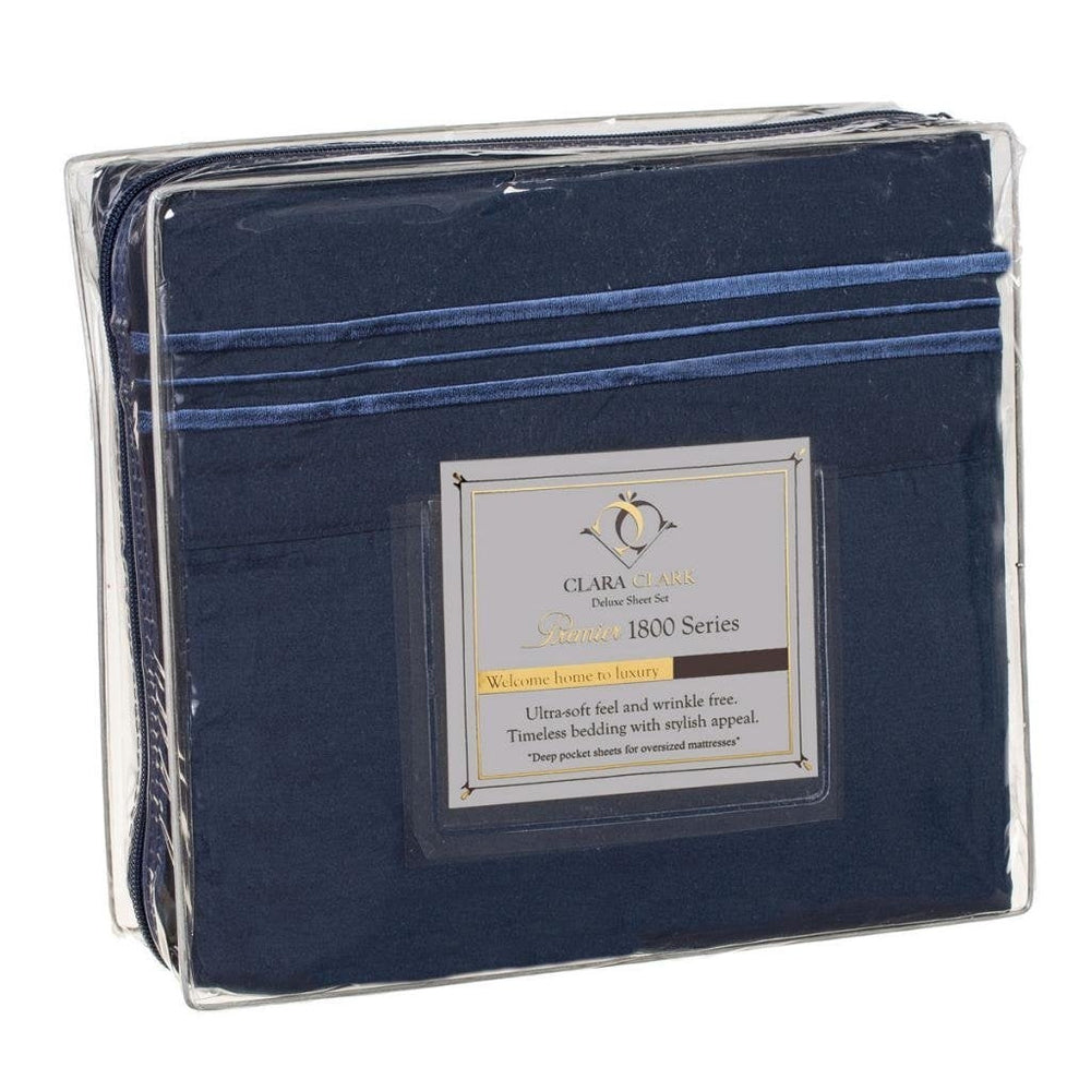 King Size 4-Piece Wrinkle-Free Microfiber Sheet Set in Navy Blue