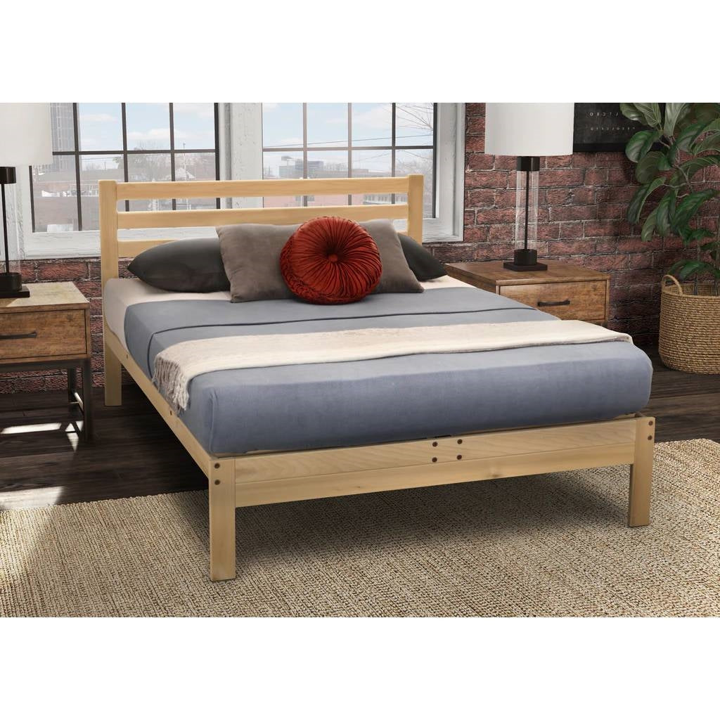 CA Size Solid Wood Platform Bed Frame with Slatted Headboard - Made in USA