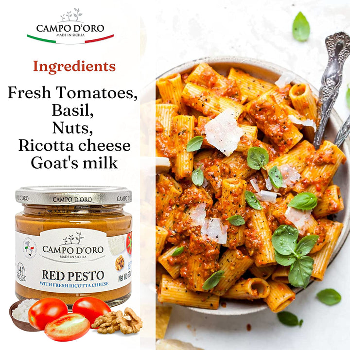 Campo D'Oro, Red Pesto Sauce, Sundried Tomato Pesto, 6.35 oz.