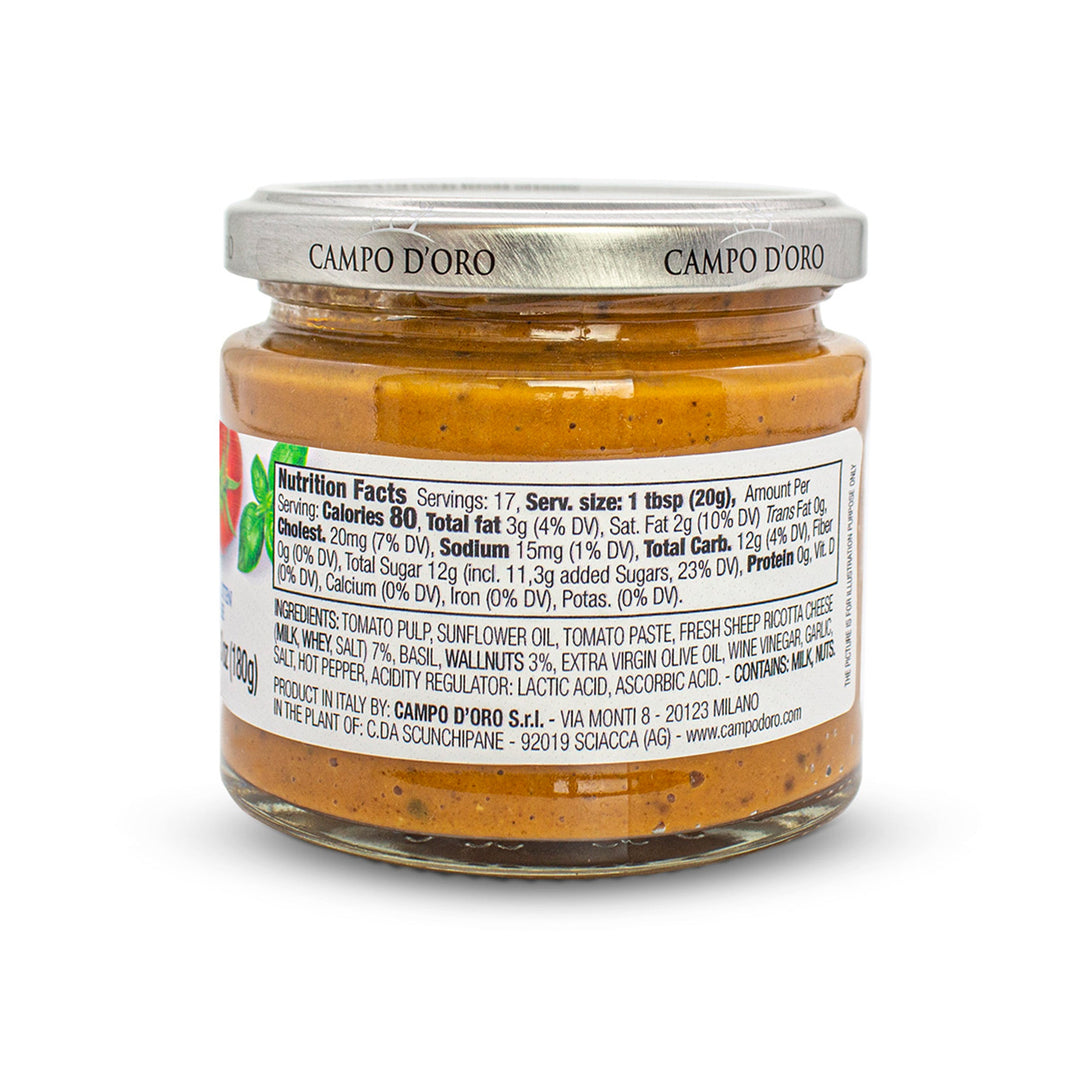 Campo D'Oro, Red Pesto Sauce, Sundried Tomato Pesto, 6.35 oz.