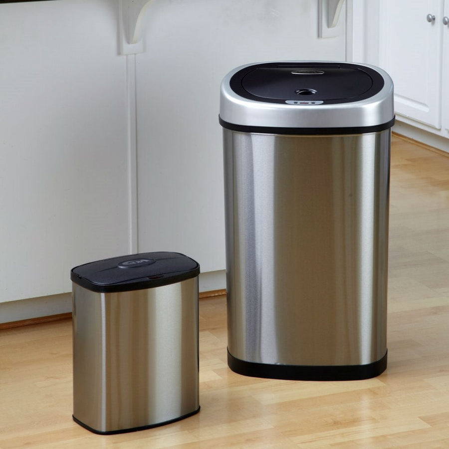 Set of 2 - Stainless Steel Touchless Trash Cans in 2 and 13-Gallon sizes