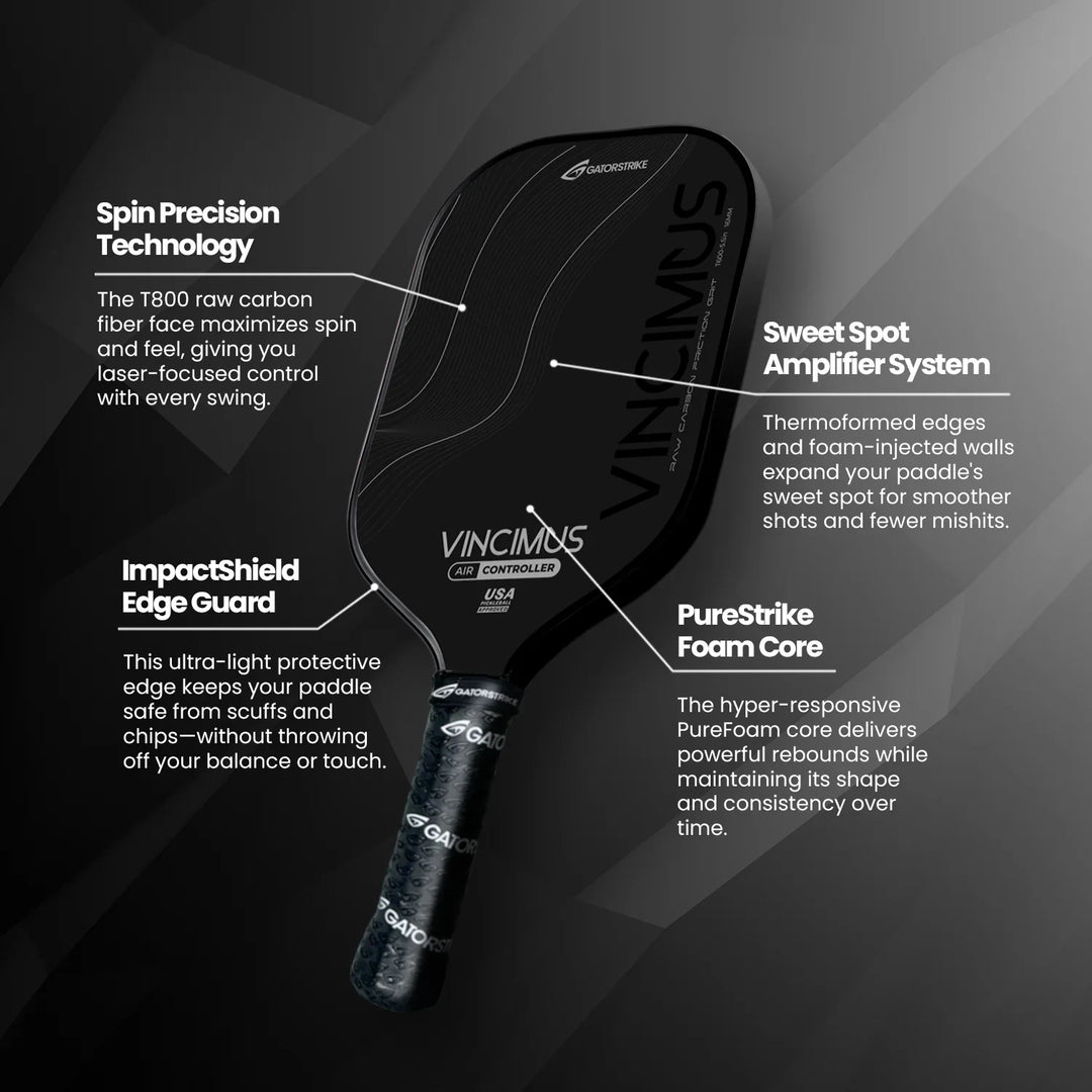GATORSTRIKE™ Vincimus Air Controller Pickleball Paddle Information.