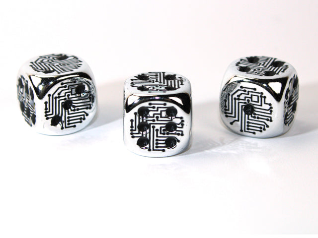 Silver Metal-Plated Over Plastic d6 – Circuit Design | 16mm Pipped Die (Sold Individually)