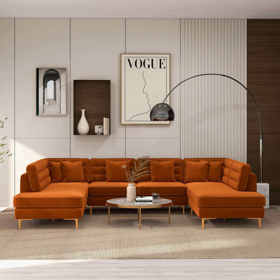 Brooke Velvet U Shape Corner Sofa Orange