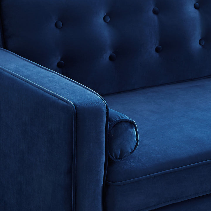 Casey Blue Velvet Loveseat Zoomed in.