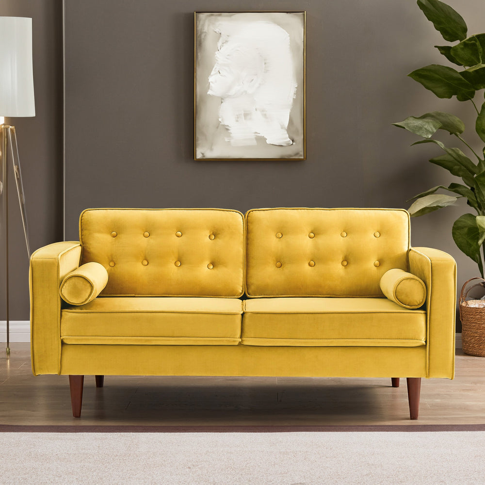 Casey Yellow Velvet Loveseat Front