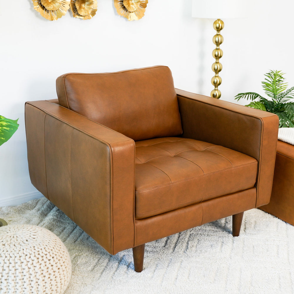 Catherine Leather Lounge Chair (Tan Leather) Right Angle View