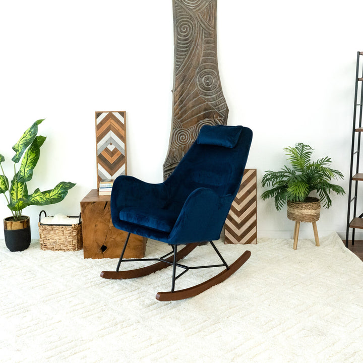 Chelsea Blue Velvet Rocking Chair Left Photo