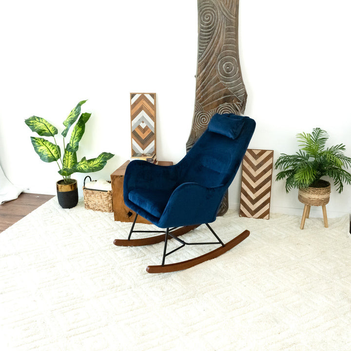 Chelsea Blue Velvet Rocking Chair Left View