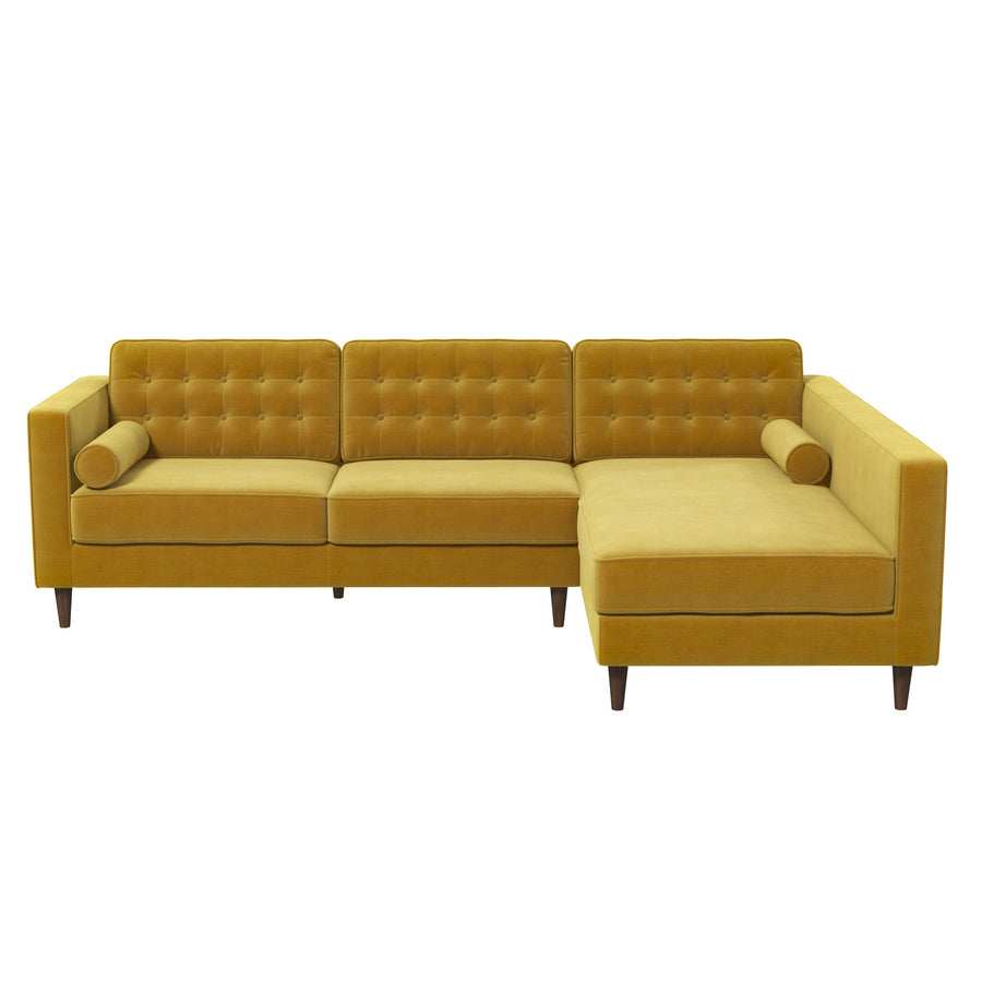 Christian  Dark Yellow Velvet Sectional Sofa Right Facing