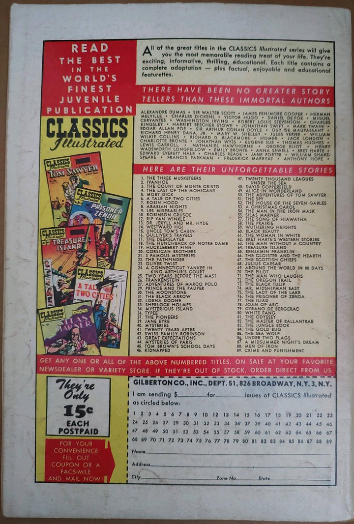 Classics Illustrated Classic Comics #62 Western Stories Comic Book Back Cover