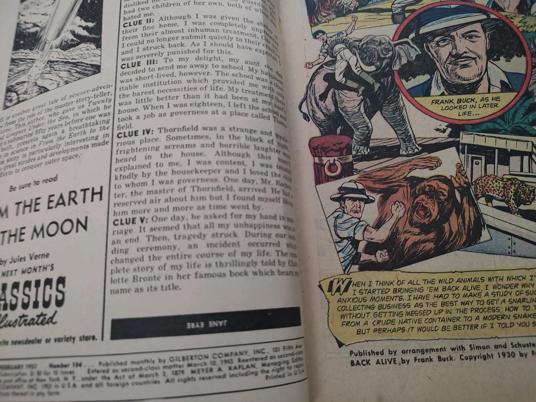 Classics Illustrated Classic Comics #104 Edition 1. Bring Em Back Alive Comic Book Inside Cover