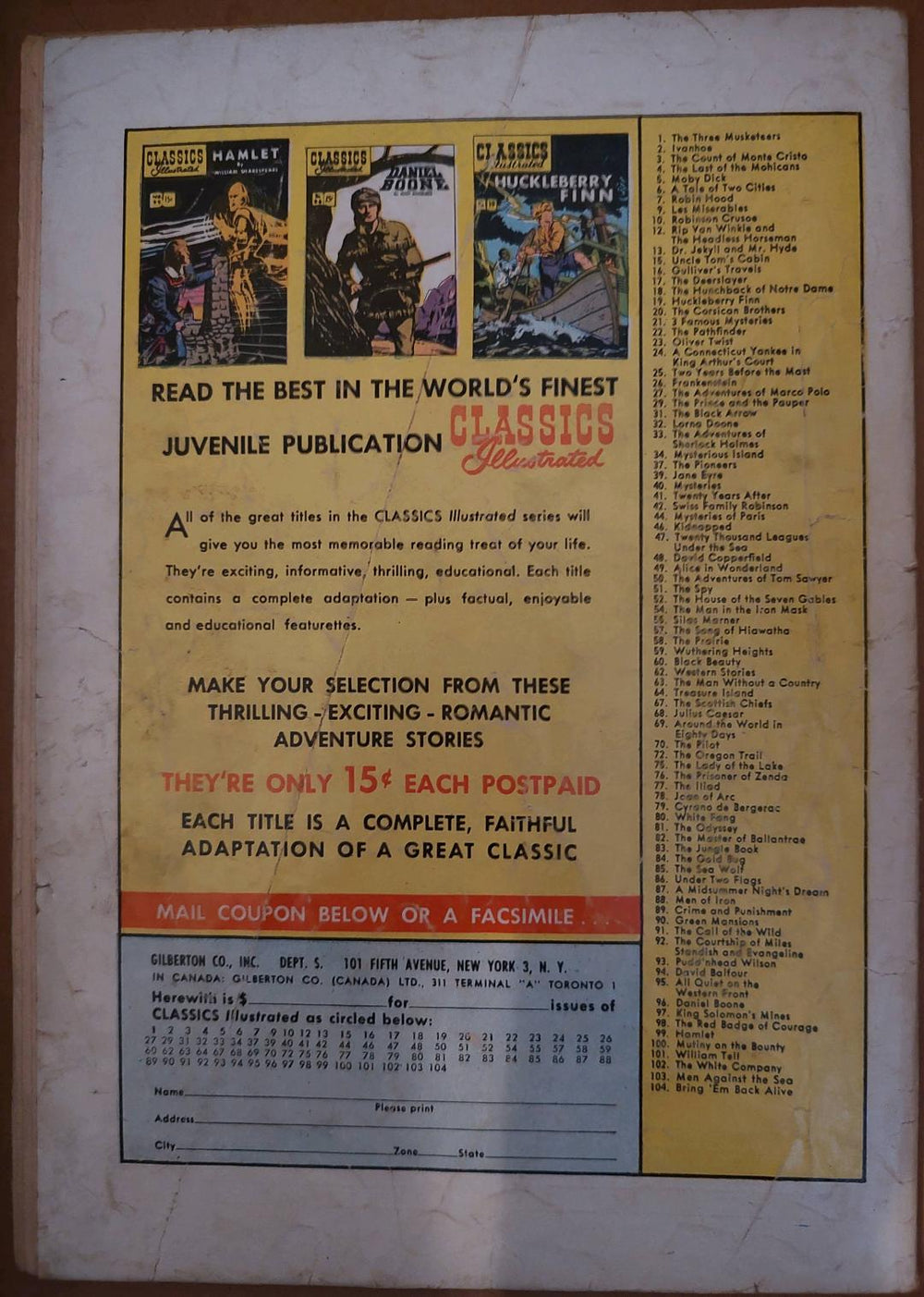 Classics Illustrated Classic Comics #103 Men Against the Sea Comic Book Back Cover
