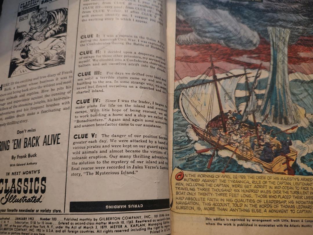 Classics Illustrated Classic Comics #103 Men Against the Sea Comic Book Inside Cover