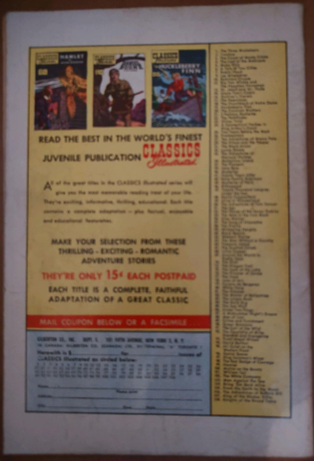 Classics Illustrated Classic Comics #104 King of the Khyber Rifles Comic Book Back Cover