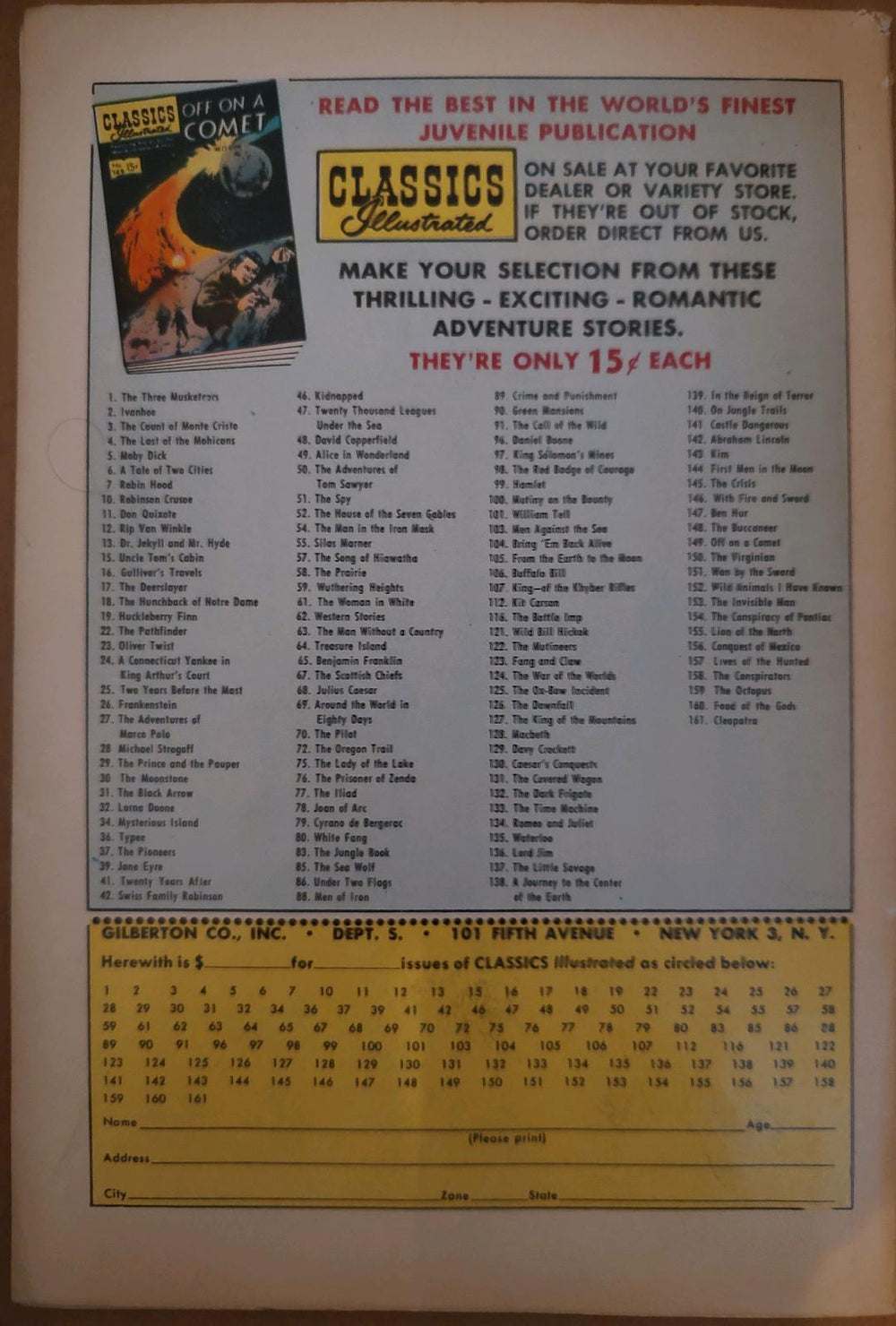 Classics Illustrated Classic Comics #106 Buffalo Bill Comic Book Back Cover