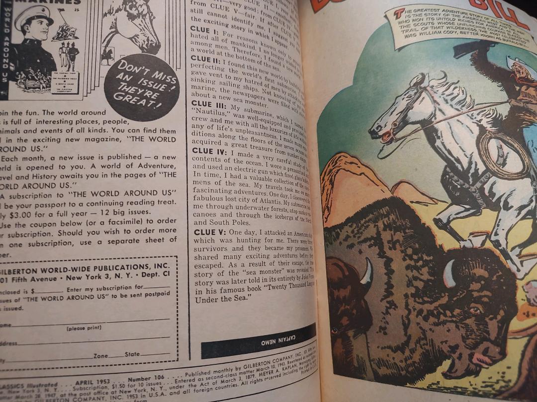 Classics Illustrated Classic Comics #106 Buffalo Bill Comic Book Inside Cover
