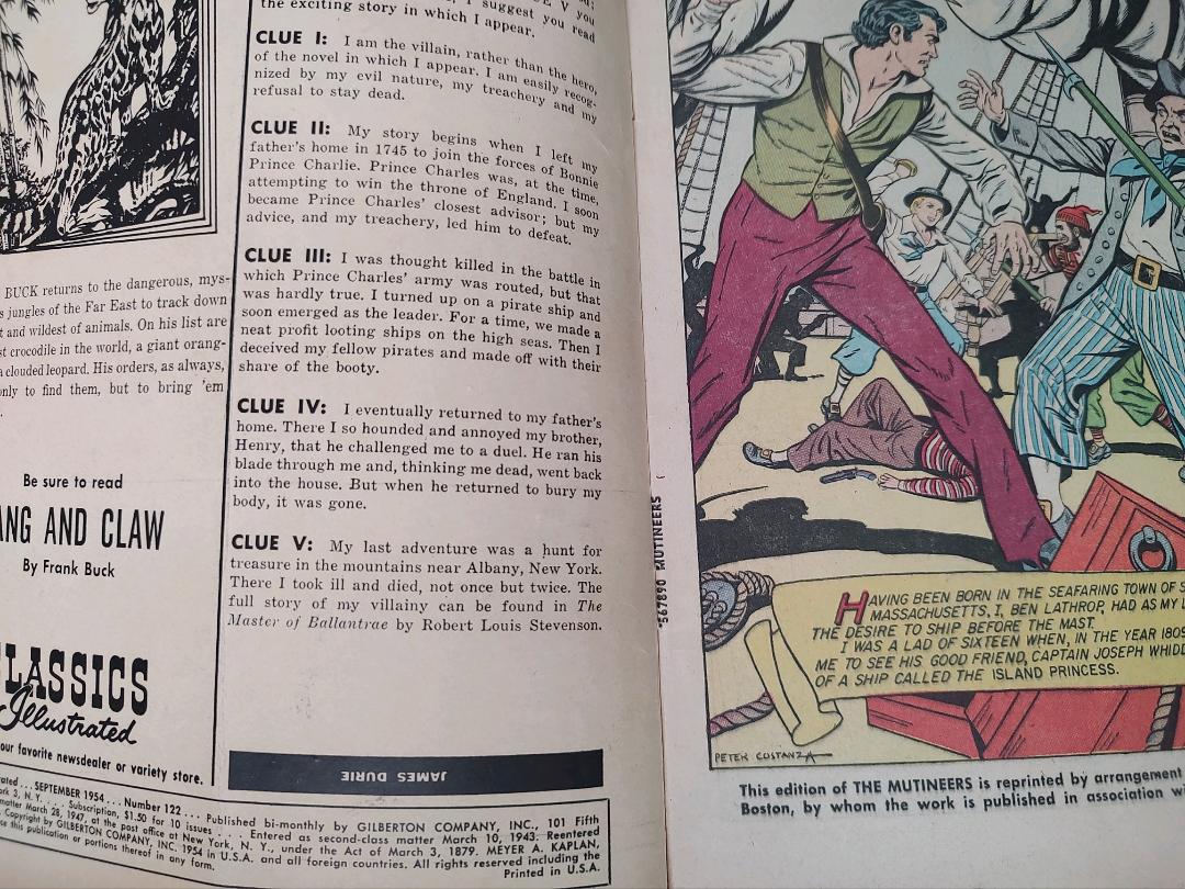 Classics Illustrated Classic Comics #122 The Mutineers Edition #1 Comic Book Inside Cover