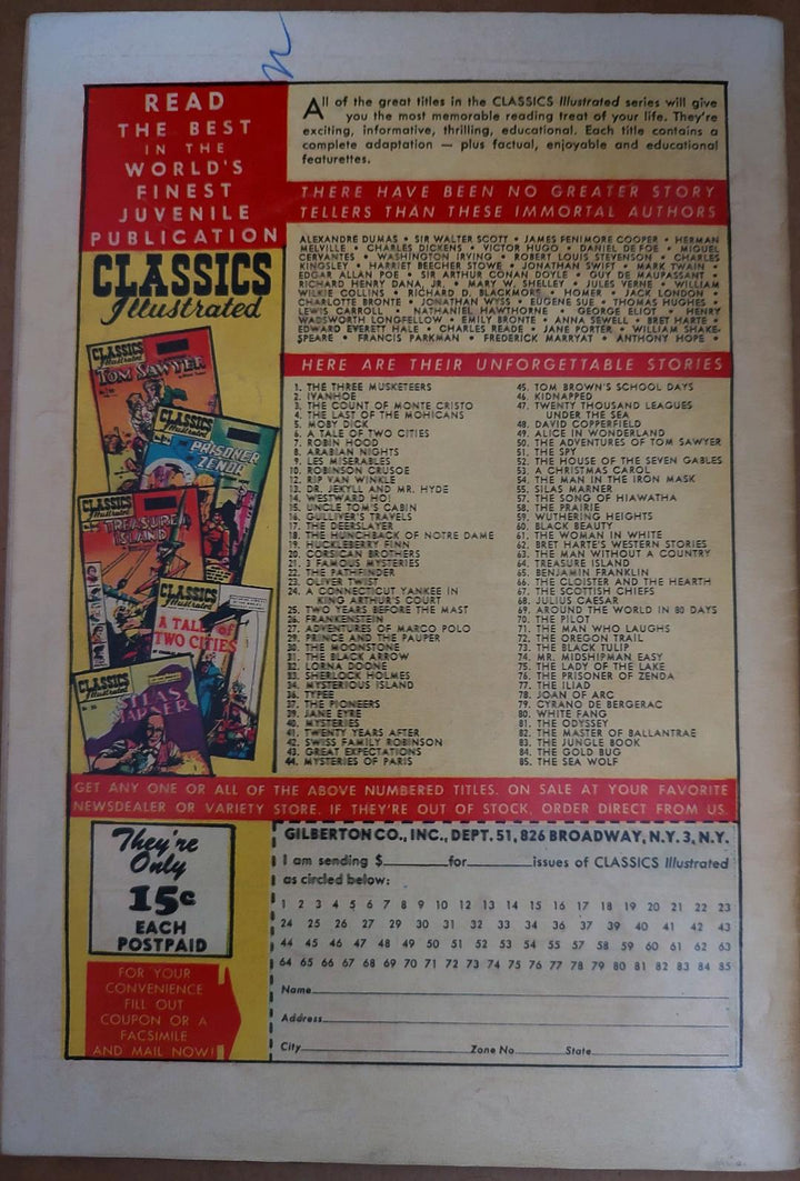 Classics Illustrated Classic Comics #21 3 Famous Mysteries Edition #6 Comic Book Back Cover