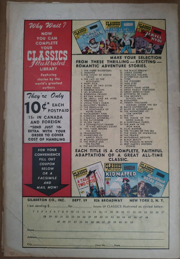 Classics Illustrated Classic Comics #43 Great Expectations Edition #2 Comic Book Back Cover