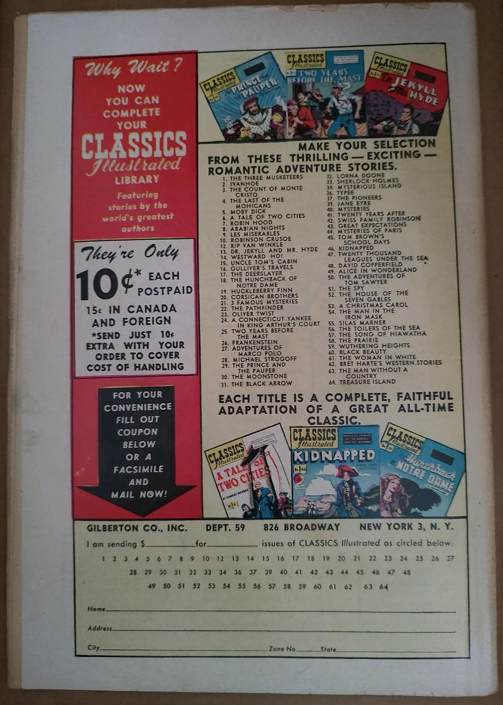 Classics Illustrated Classic Comics #45 Tom Browns School Days Edition #2 Comic Book Back Cover