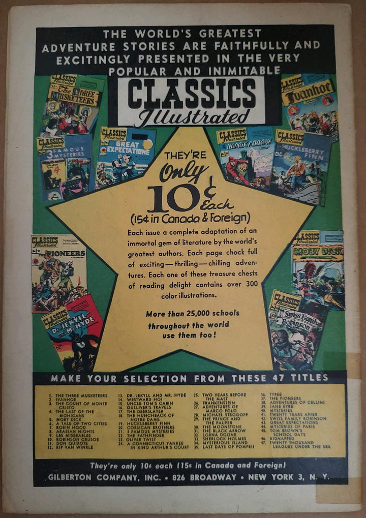 Classics Illustrated Classic Comics #46 Kidnapped Edition #1 Comic Book Back Cover