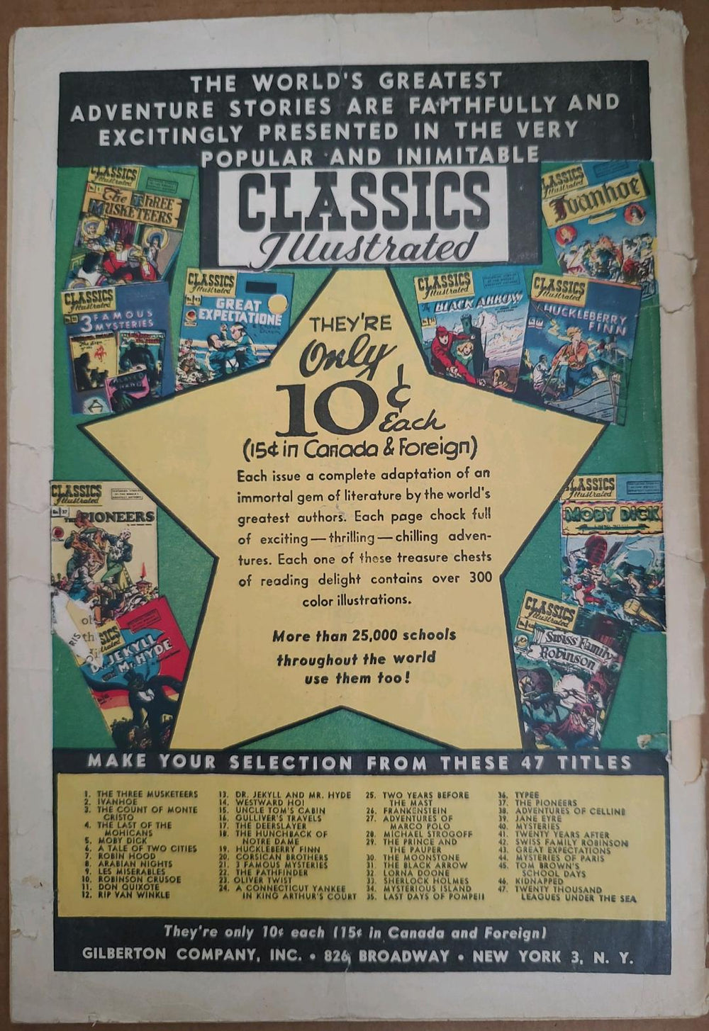 Classics Illustrated Classic Comics #47 Edition #1 20,000 Leagues Under the Sea Comic Book Back Cover