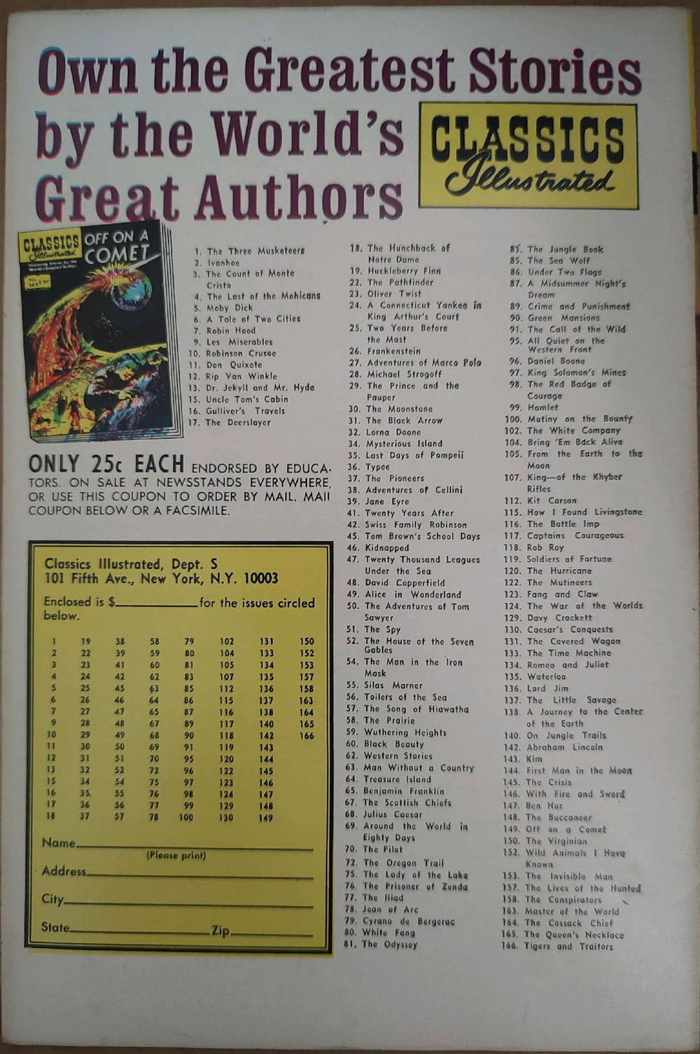 Classics Illustrated Classic Comics #48 Edition #13 David Copperfield Comic Book Back Cover