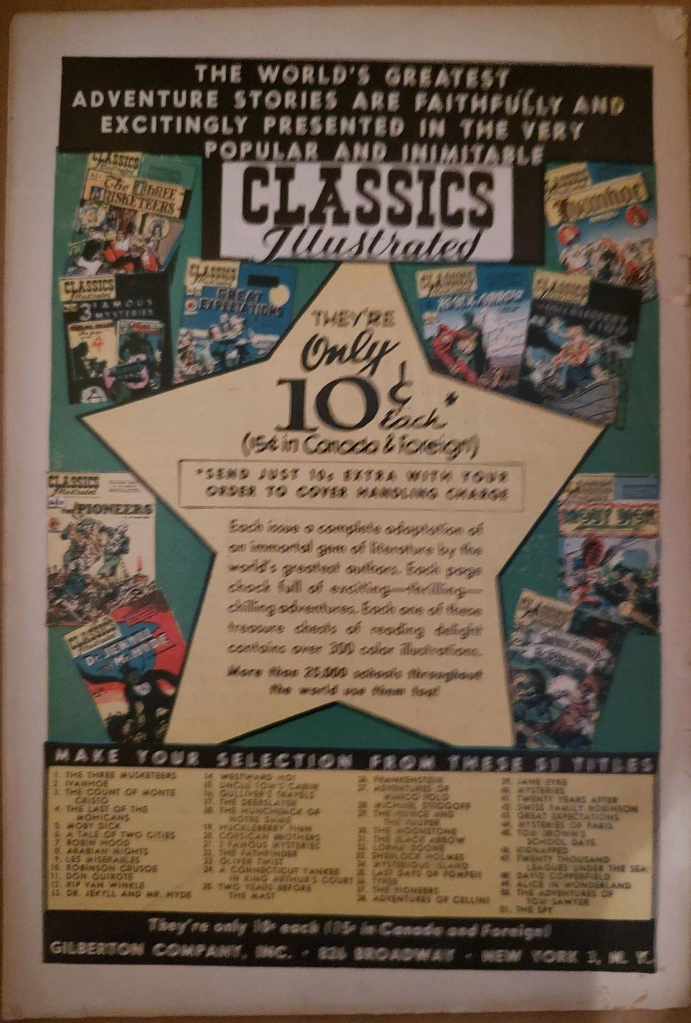 Classics Illustrated Classic Comics #51 Edition #1 The Spy Comic Book Back Cover