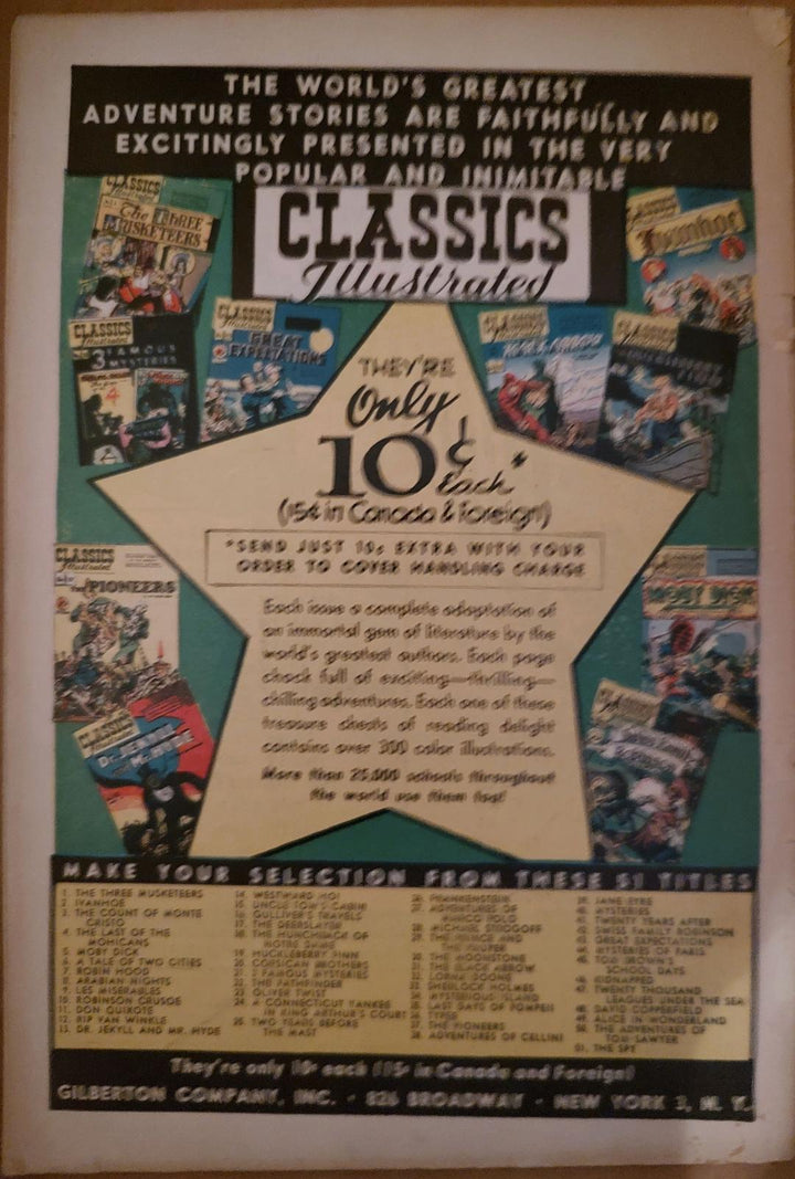 Classics Illustrated Classic Comics #51 Edition #1 The Spy Comic Book Back Cover