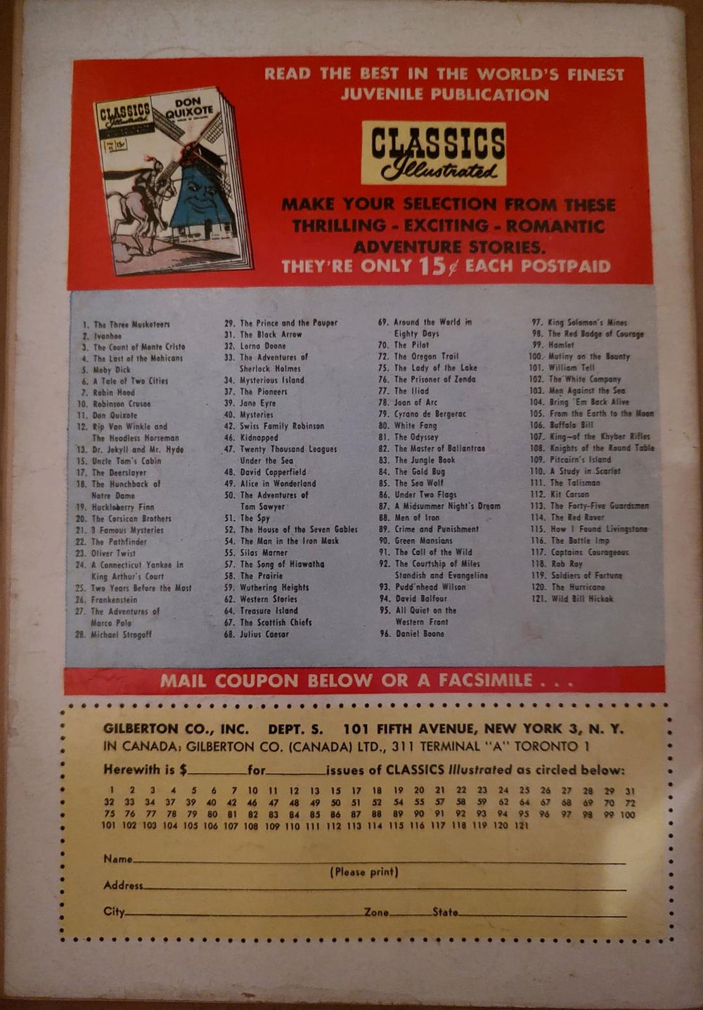 Classics Illustrated Classic Comics #51 Edition #3 The Spy Comic Book Back Cover