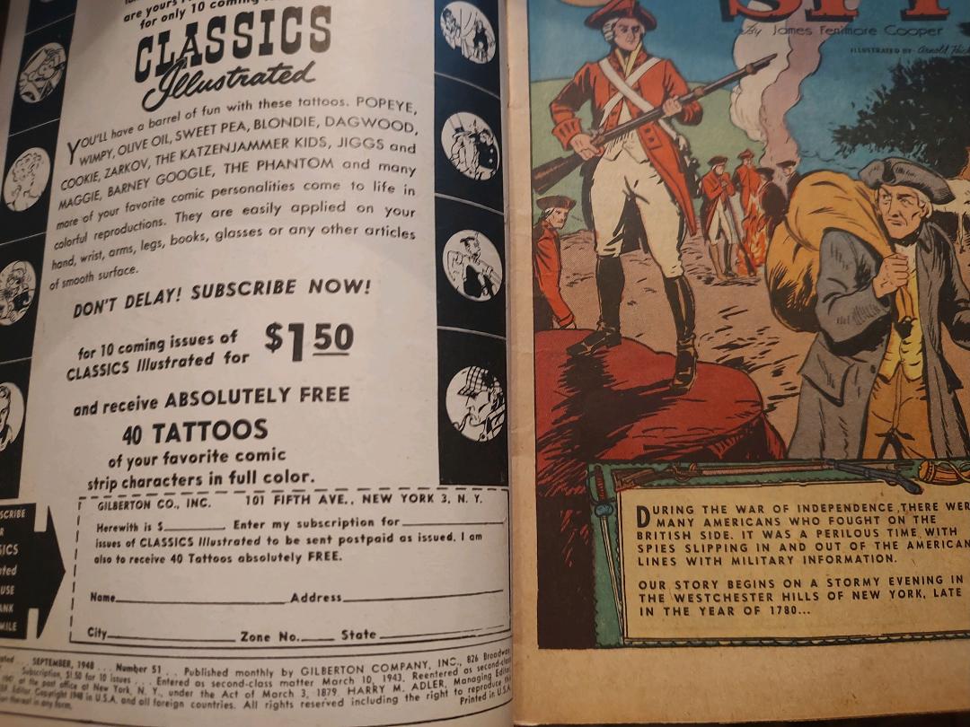 Classics Illustrated Classic Comics #51 Edition #3 The Spy Comic Book Inside Cover