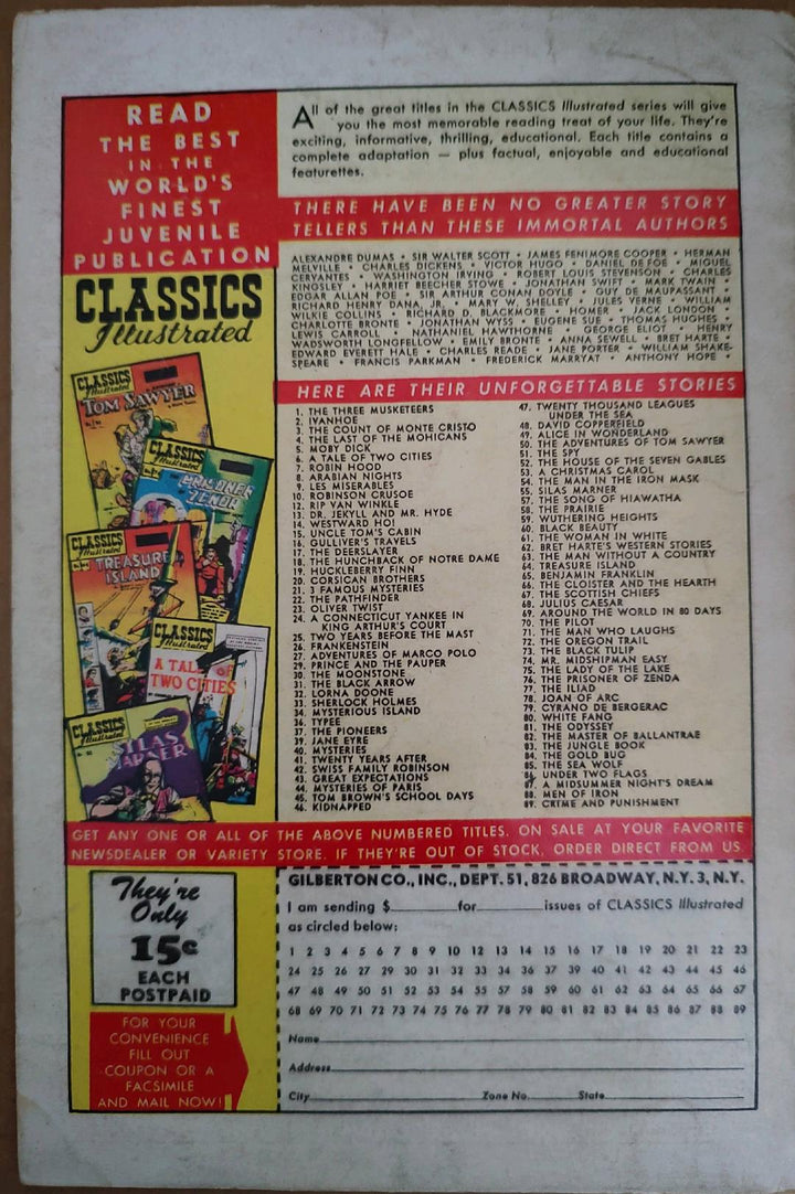 Classics Illustrated Classic Comics #52 Edition #2 The House of the Seven Gables Comic Book Back Cover