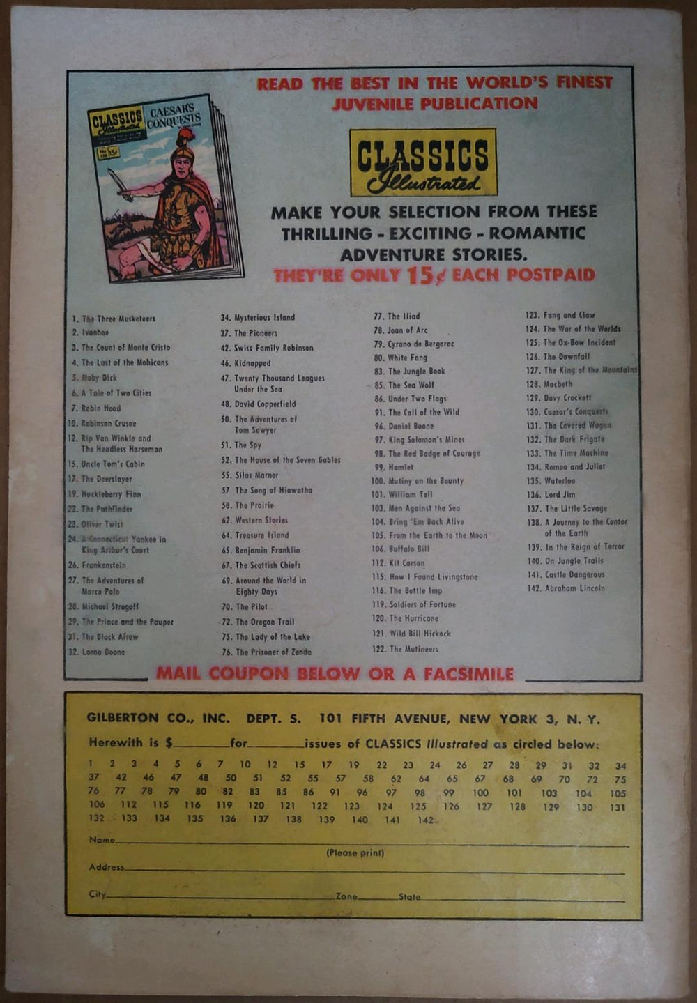 Classics Illustrated Classic Comics #52 Edition #4 The House of the Seven Gables Comic Book Back Cover