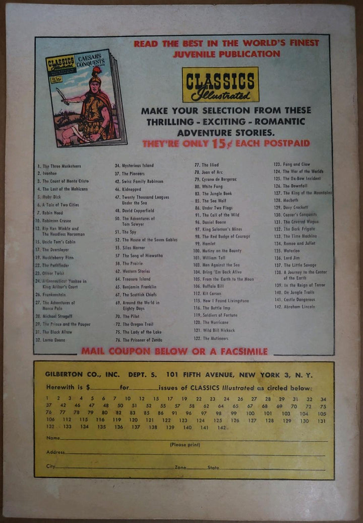Classics Illustrated Classic Comics #52 Edition #4 The House of the Seven Gables Comic Book Back Cover