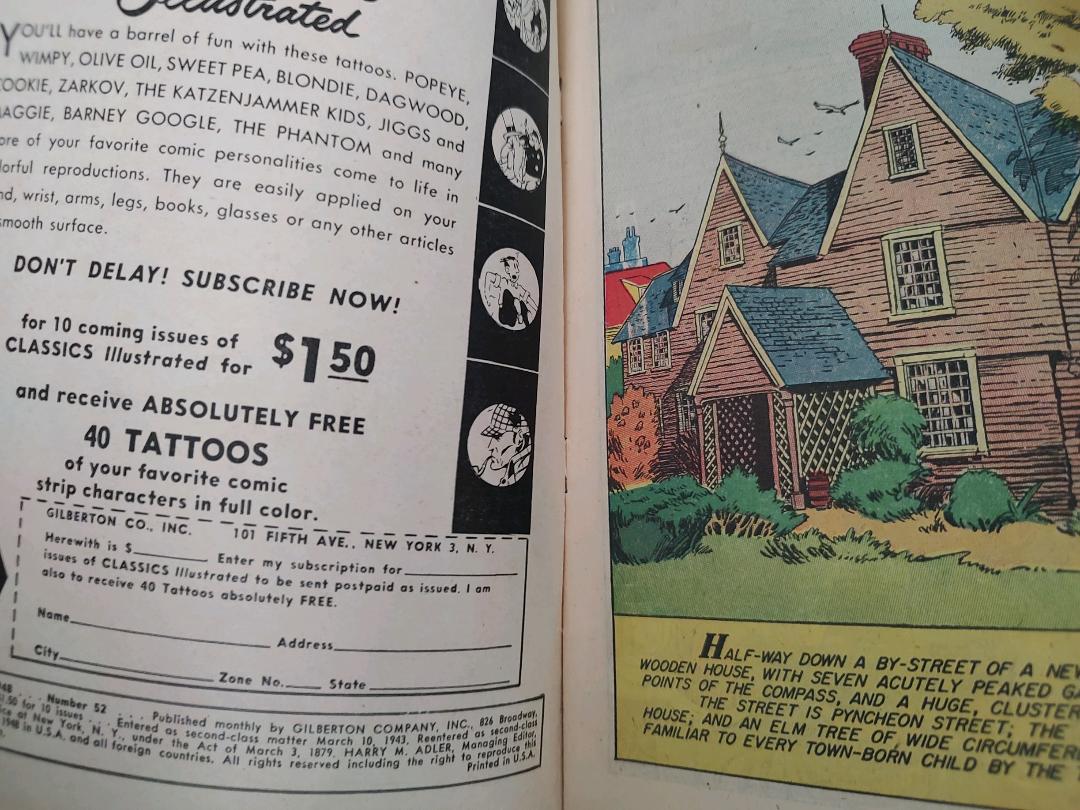 Classics Illustrated Classic Comics #52 Edition #4 The House of the Seven Gables Comic Book Inside Cover