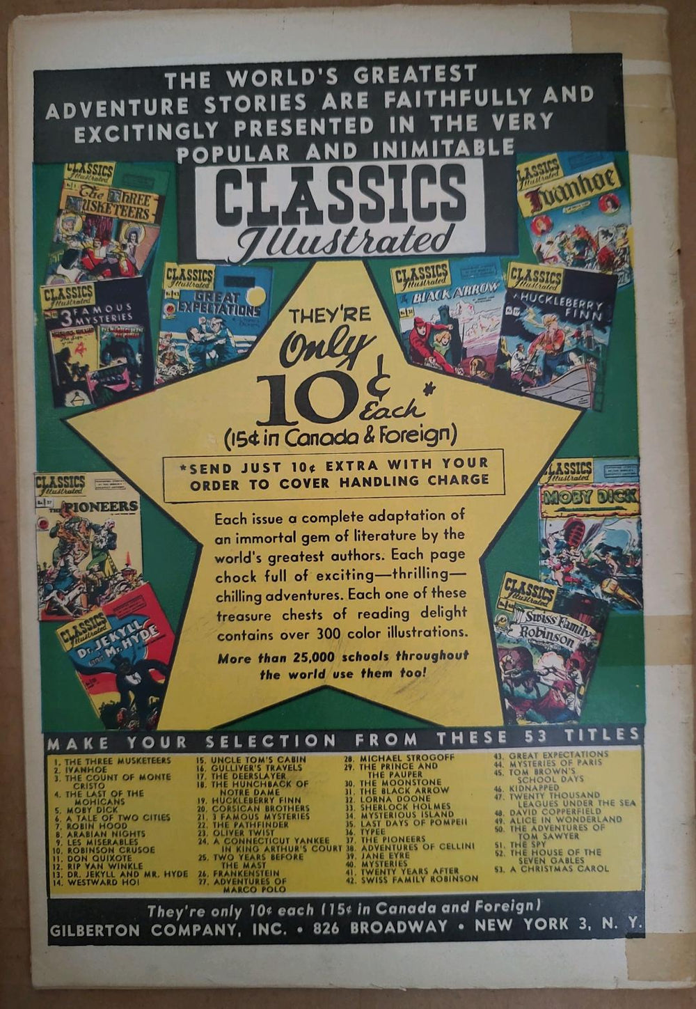 Classics Illustrated Classic Comics #52 The House of the Seven Gables Edition #1 Comic Book Back Cover