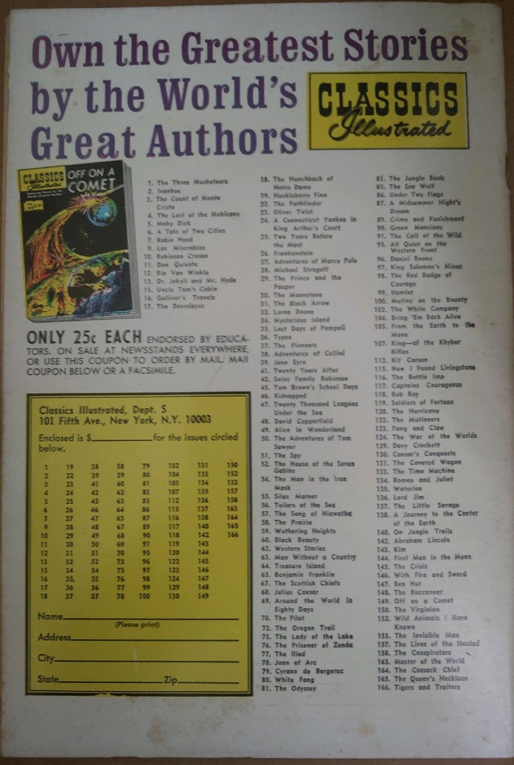 Classics Illustrated Classic Comics #55 Silas Mariner Edition #12 Comic Book Back Cover