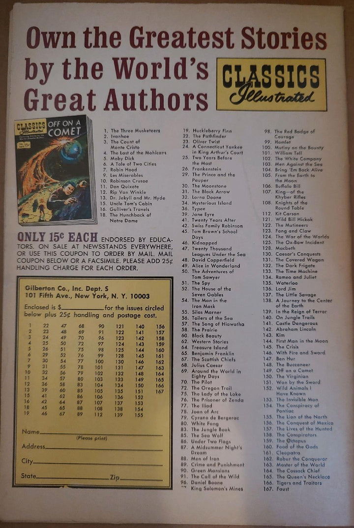 Classics Illustrated Classic Comics #56 The Toilers of the Sea Edition #4 Comic Book Back Cover