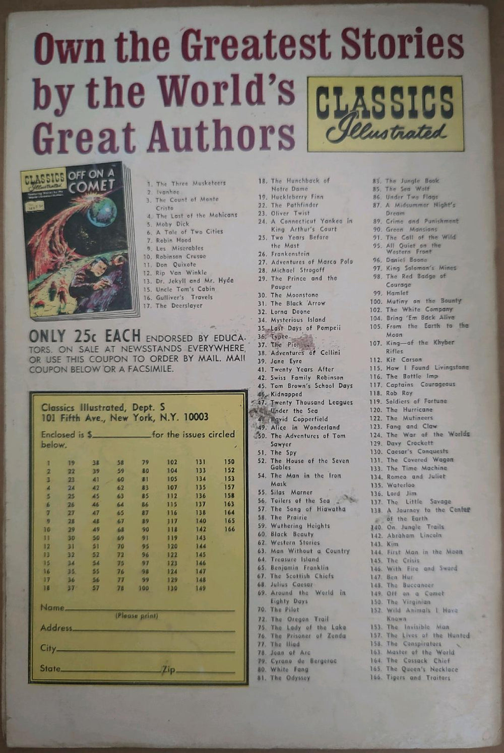 Classics Illustrated Classic Comics #62 Edition #9 Western Stories Comic Book Back Cover