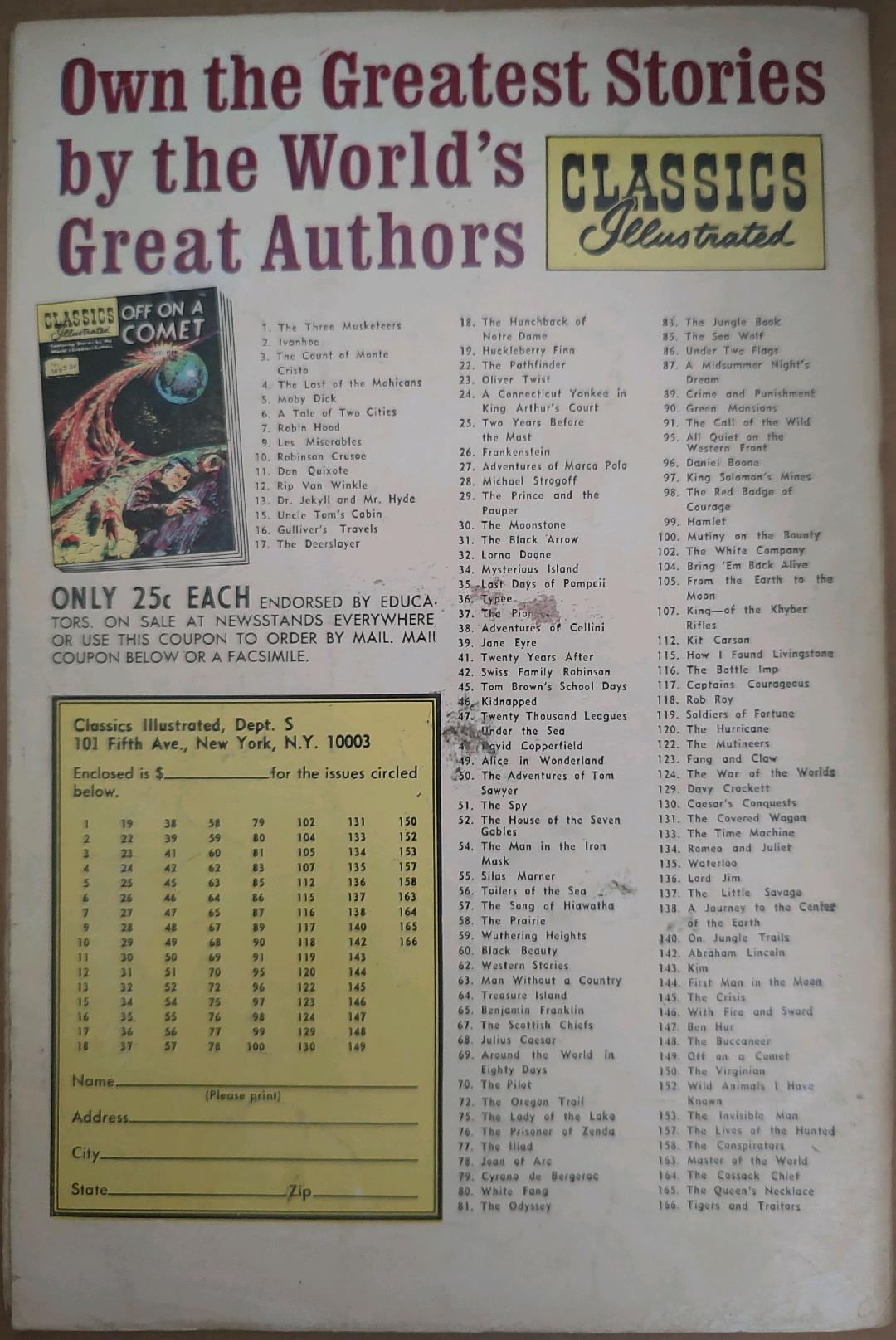 Classics Illustrated Classic Comics #62 Edition #9 Western Stories Comic Book Back Cover