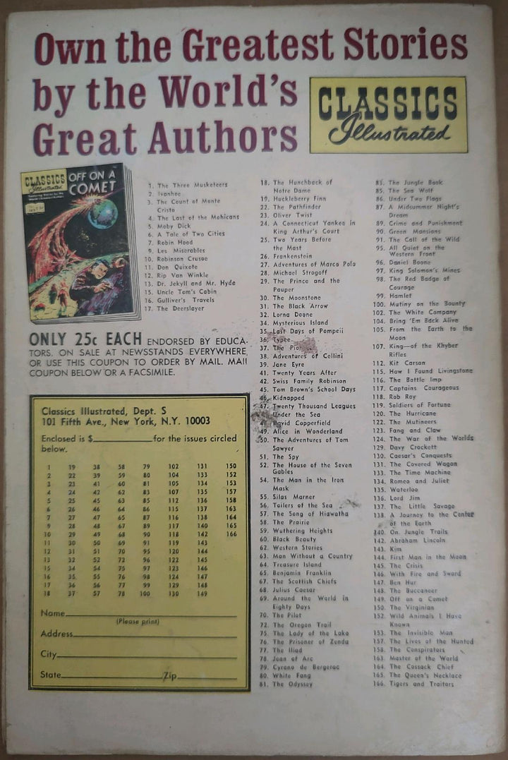 Classics Illustrated Classic Comics #62 Edition #9 Western Stories Comic Book Back Cover