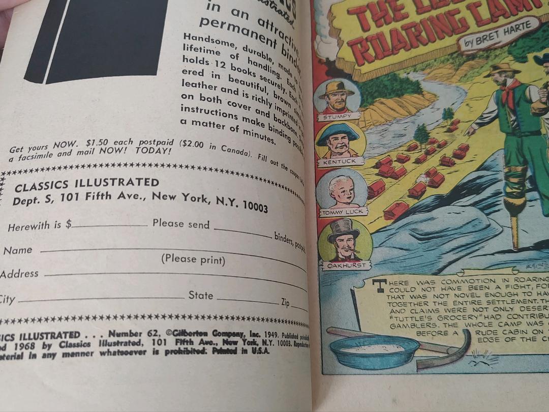 Classics Illustrated Classic Comics #62 Edition #9 Western Stories Comic Book Inside Cover