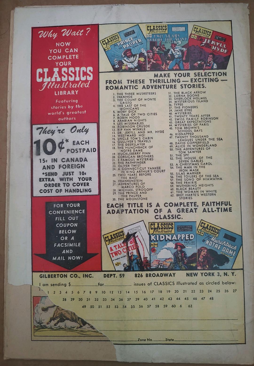 Classics Illustrated Classic Comics #62 Edition #1 Western Stories Comic Book