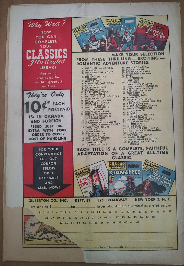 Classics Illustrated Classic Comics #62 Edition #1 Western Stories Comic Book