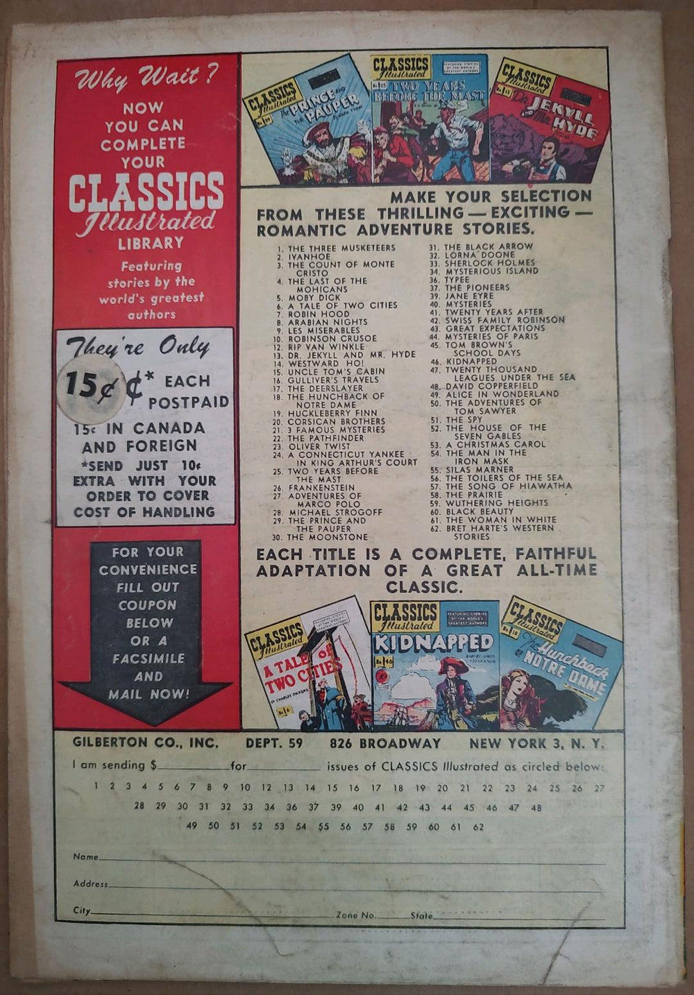 Classics Illustrated Classic Comics #63 A Man Without a Country Edition #1 Comic Book Back Cover