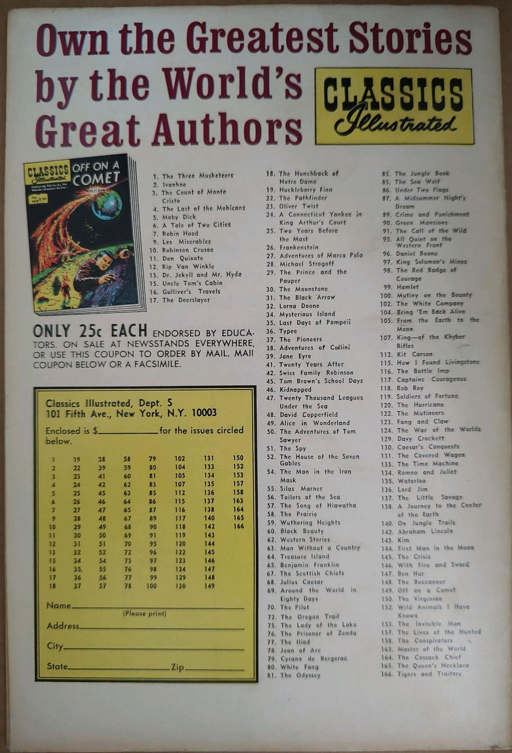 Classics Illustrated Classic Comics #68 Julius Caesar Edition #8 Comic Book Back Cover