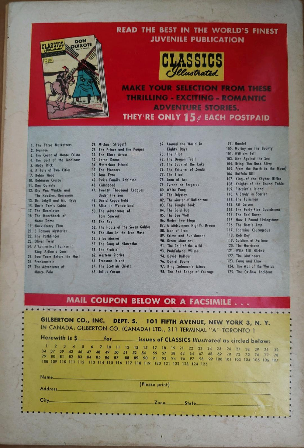Classics Illustrated Classic Comics #69 Around the World in 80 days Edition #3 Comic Book Back Cover