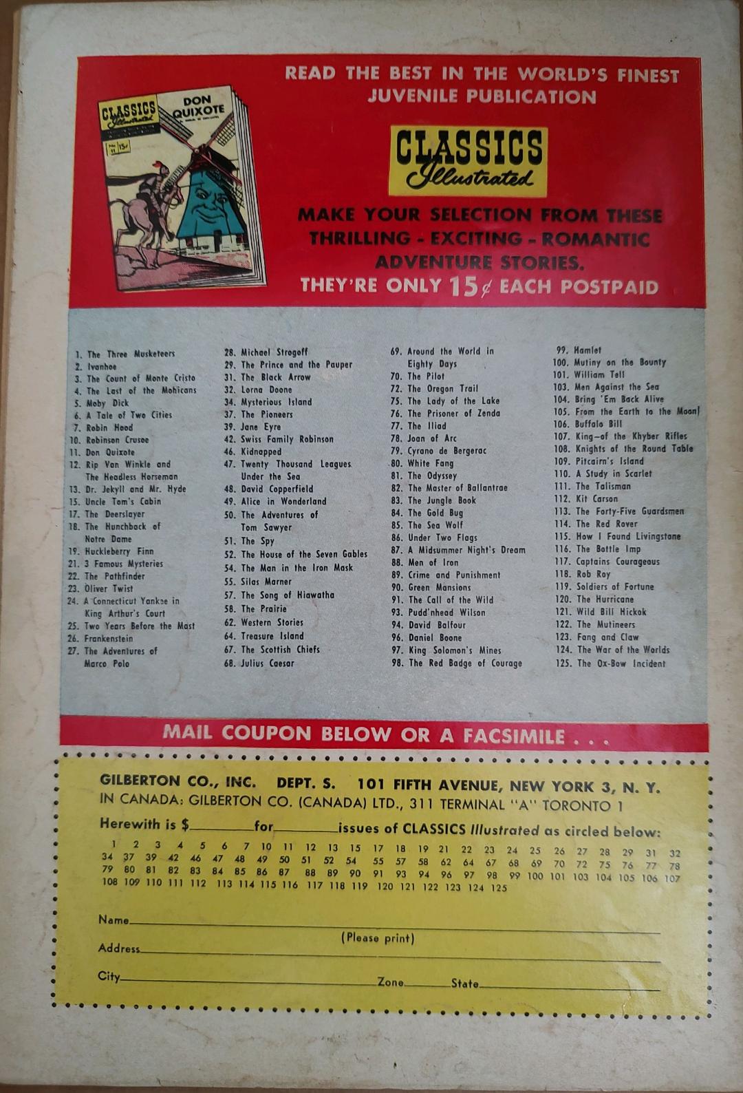 Classics Illustrated Classic Comics #69 Around the World in 80 days Edition #3 Comic Book Back Cover