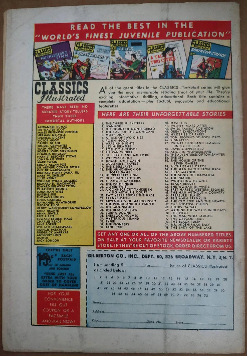 Classics Illustrated Classic Comics #73 Edition #1 The Black Tulip Comic Book Back Cover